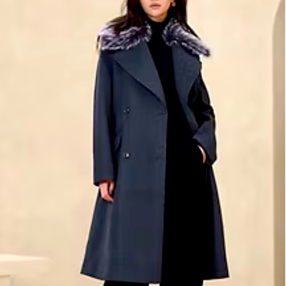 REMOVABLE FAUX-FUR  - Removable Faux-Fur Collar Coat XL | Blue Heather